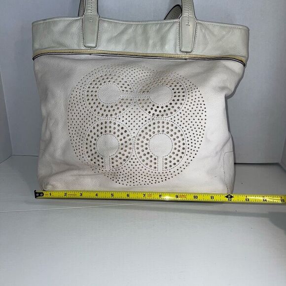 Coach Audrey Leigh Laser Cut Perforated White Leather Slim Tote Brand Call Out C - Picture 2 of 7